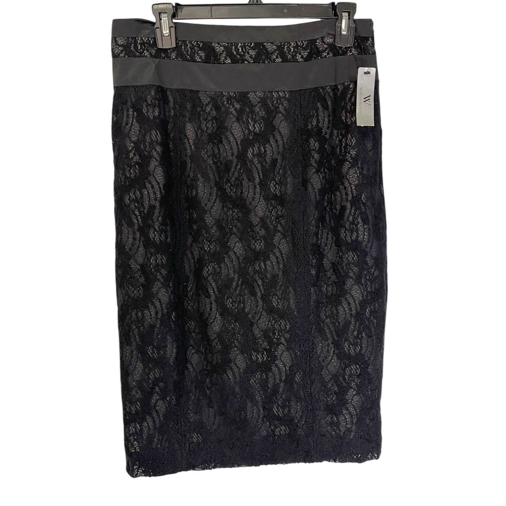 NEW Worthington 10 Black Lace Pencil Skirt Satin Waist Overlay Goth Whimsigoth